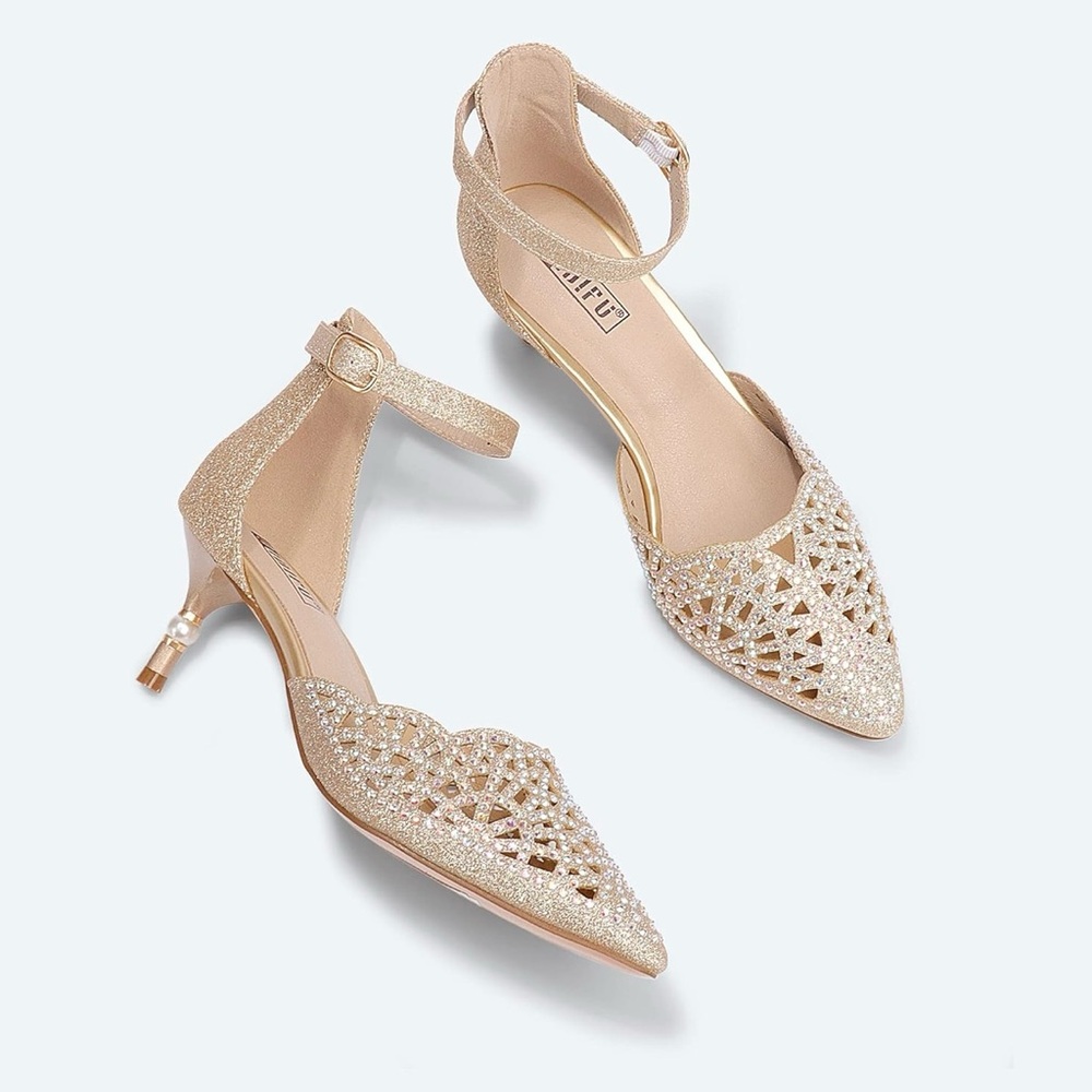 IDIFU Glittering Gold Ankle Strap Heels